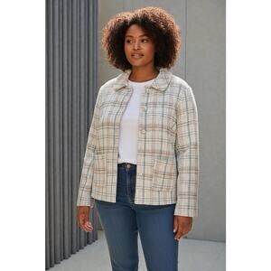 LC Lauren Conrad White Plaid Tweed Blazer Jacket Size 2X Plus Button New